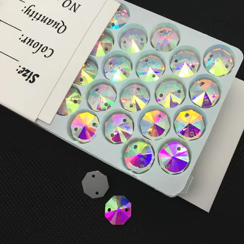 

Wholesale Round Octagon Sew On Stones Crystal Clear AB Flatback 2 holes 8mm,10,12,14,16,18mm Shiny Sewing Glass Crystal Beads