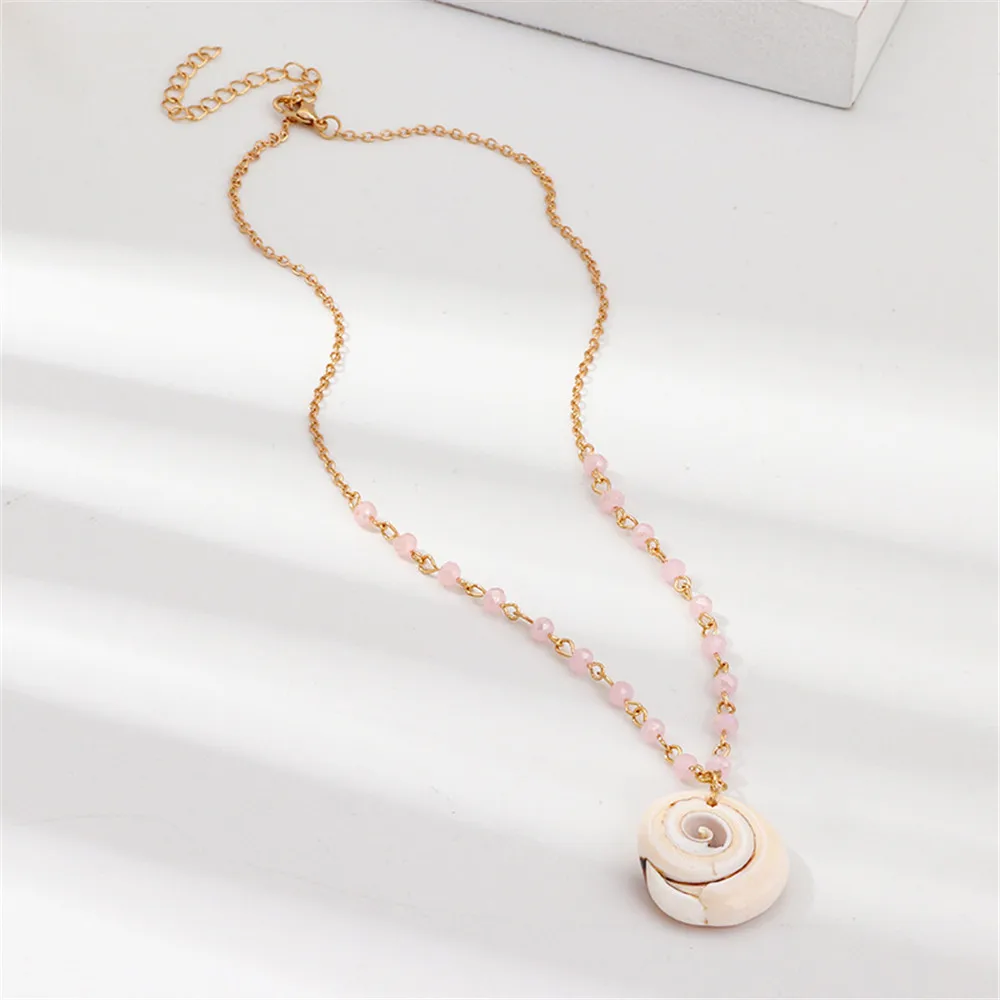 MLING Bohemian Natural Conch Pendant Necklace For Women Charm Pink Stone Fashion Ocean Jewelry | Украшения и аксессуары