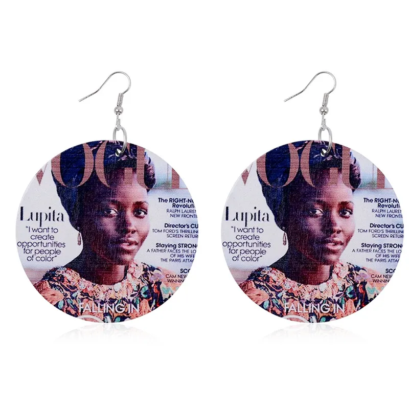 Pinksee Ретро панк печать деревянные серьги капли для женщин девушек большие