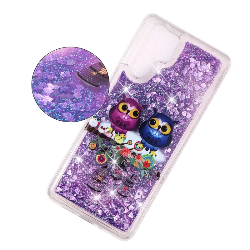 Phone Case For Huawei P30 Pro ProtectiveShell Glitter Shine Quicksand Flowing Liquid Shockproof Owl Pattern Back Cover Soft TPU |