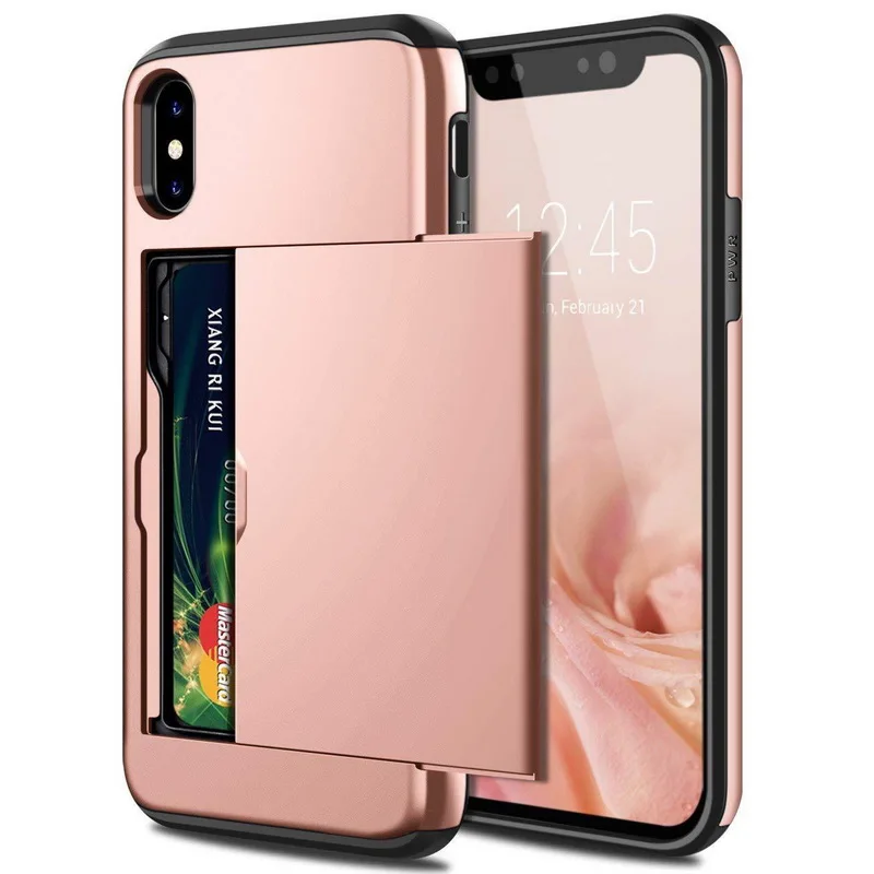 YISHANGOU чехол для телефона с отделениями для карт для iPhone 11 XR XS Max, Гибридный Силиконовый пластиковый чехол 2в1 для iPhone X 6S 7 8 Plus - Цвет: Rose