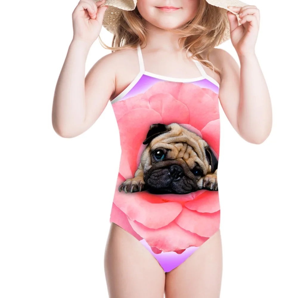 Baby Girls Bathing Suits Cute Swimwear Flower Cat Dog 3D Print One Piece Swimsuit Beachwear Halter Monokini 3t 4t 5t 6t 7t | Спорт и
