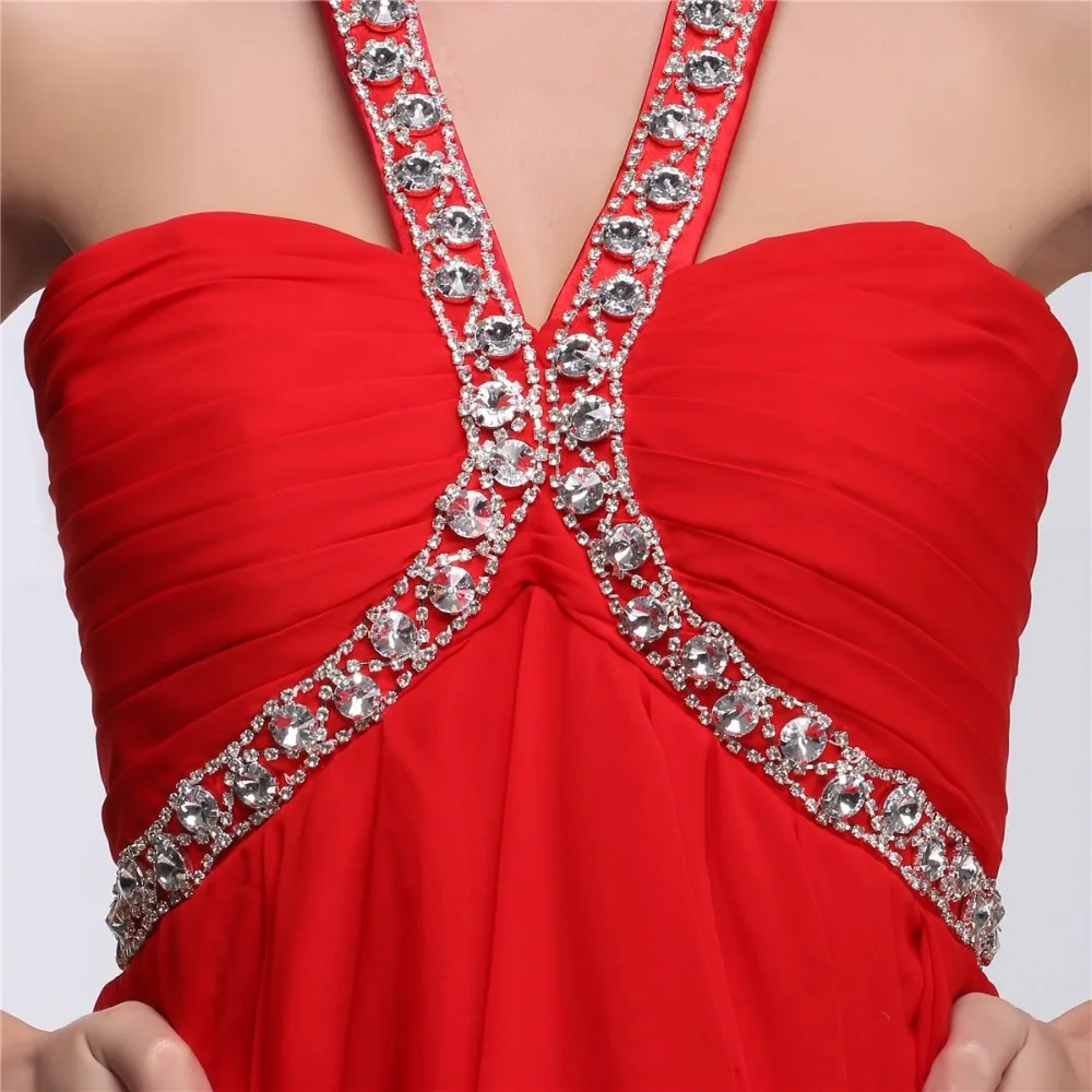 Red Vintage Sexy Backless Chiffon A-line Prom Dress 2015 Real Photos Cheap Ever Pretty Natural Sleeveless Vestidos De Noche | Свадьбы и