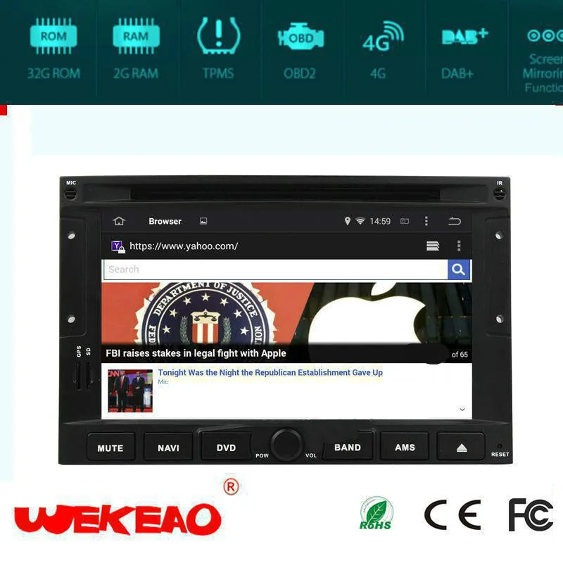 Автомобильный GPS-навигатор с сенсорным экраном Wekeao для Peugeot 3008 5008 2009-2016 с мультимедийной системой воспроизведения, поддержкой Wi-Fi и 3G на базе Android 7.1.