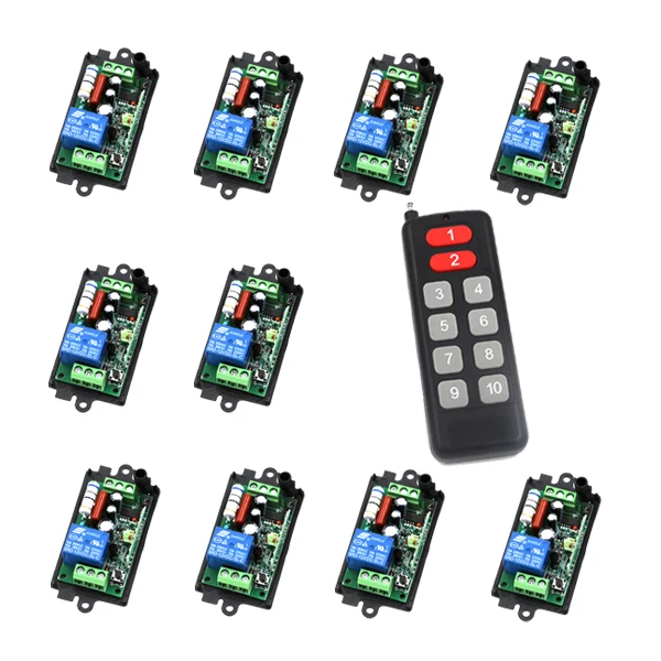

AC 110V 220V 1CH 10A Remote Control Switch Radio Receiver Module and Transmitter Free Shipping 1Transmitter+10Receiver SKU: 5164