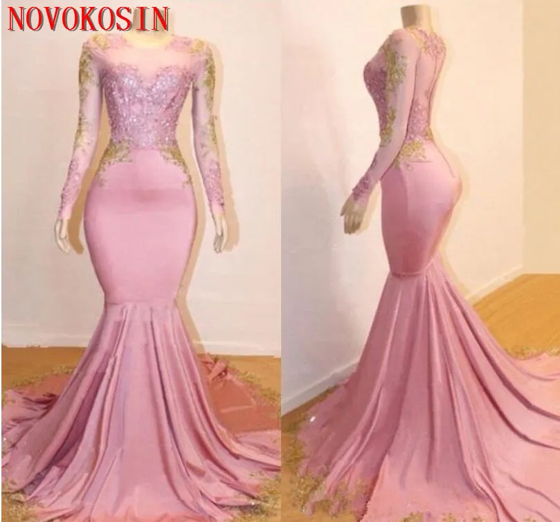 

Новинка 2019, прозрачные сексуальные атласные золотистые кружевные платья с длинными рукавами и юбкой-годе, с аппликацией и шлейфом для торжественных вечеринок