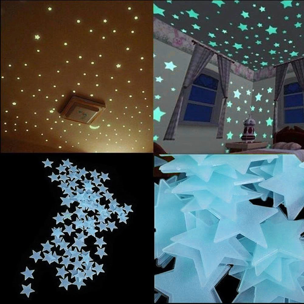 80 шт DIY 3D звезды светится в темноте Блестящие светящиеся Пластик наклейки на