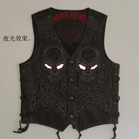 read description asian size super quality sleeveless cow leather vintage waistcoat mens cowhide stylish light reflecting embro