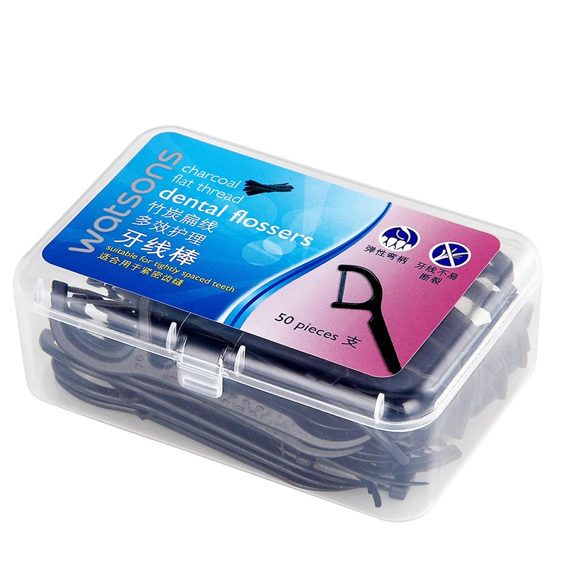 Плоские нити Стоматологическая Flossers зубов с активированным углем палка для