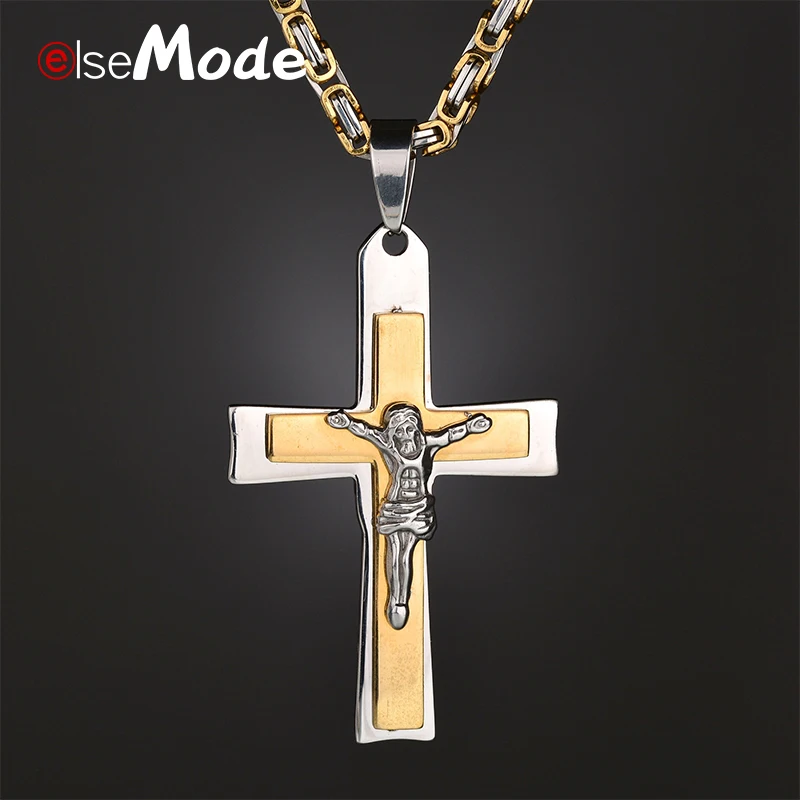 ELSEMODE панк большой Иисус крест ожерелье золотой цвет Титан Нержавеющая сталь