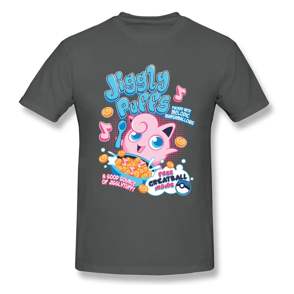 Футболка JigglyPuffs, топы с покемонами, Мужская футболка с аниме, милая Дизайнерская одежда с героями мультфильмов, парная черная футболка, забавная хлопковая футболка - Цвет: Темно-серый