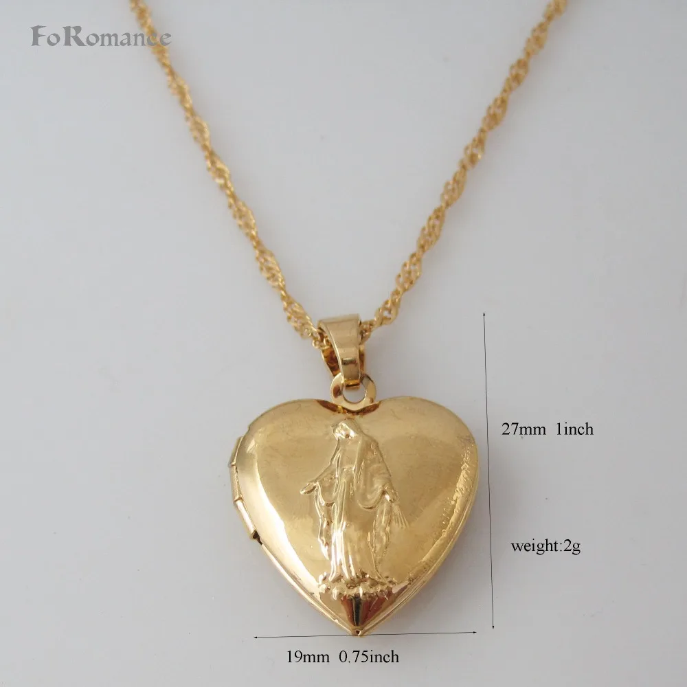 Foromance/желтое золото GP 18 &quotожерелье и Дева Мария простой кулон в форме сердца