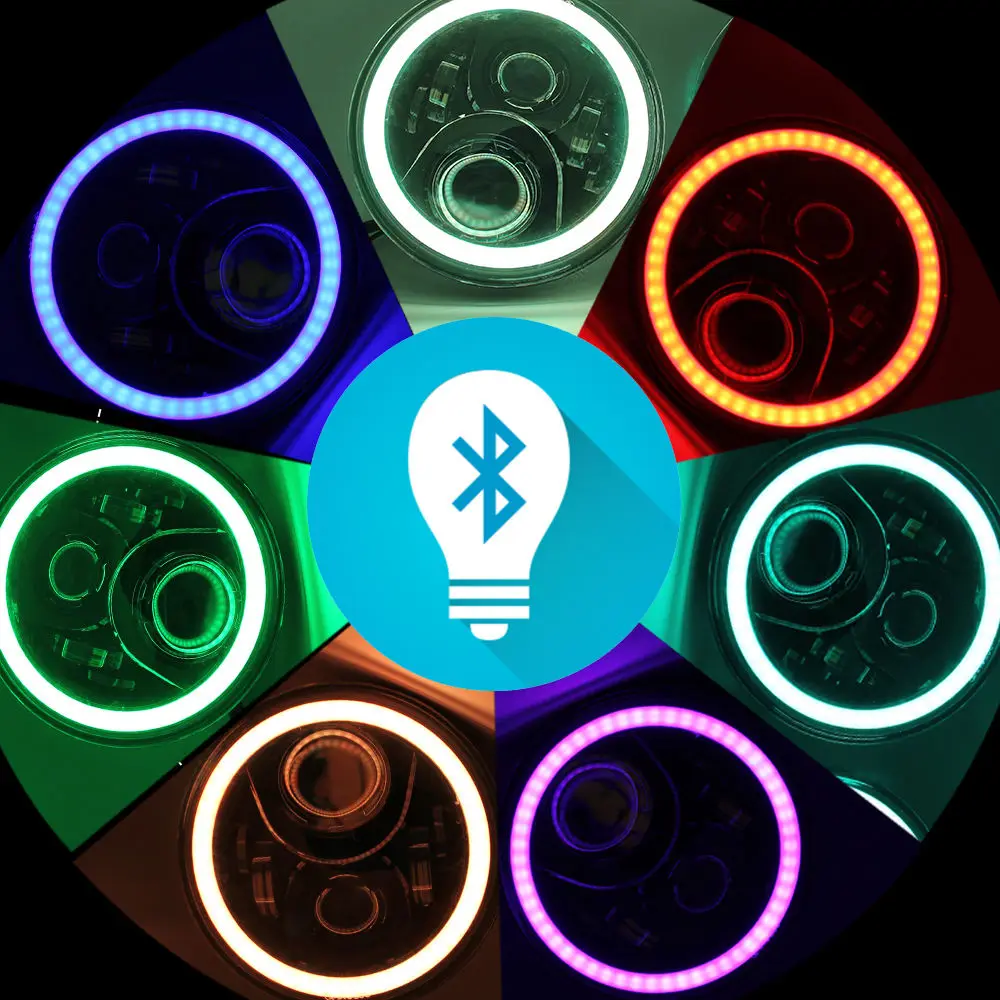 Цветная (RGB) Halo 7 дюймовый светодиодный фар для Wrangler &quotкруглые дневные ходовые