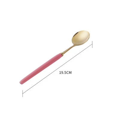 Pink Spoon Креативная керамическая ручка из нержавеющей стали, столовые приборы, благородная вилка, нож, десертная кофейная ложка, столовая посуда, Золотая посуда, вилка, нож, ложка - Цвет: Pink Spoon