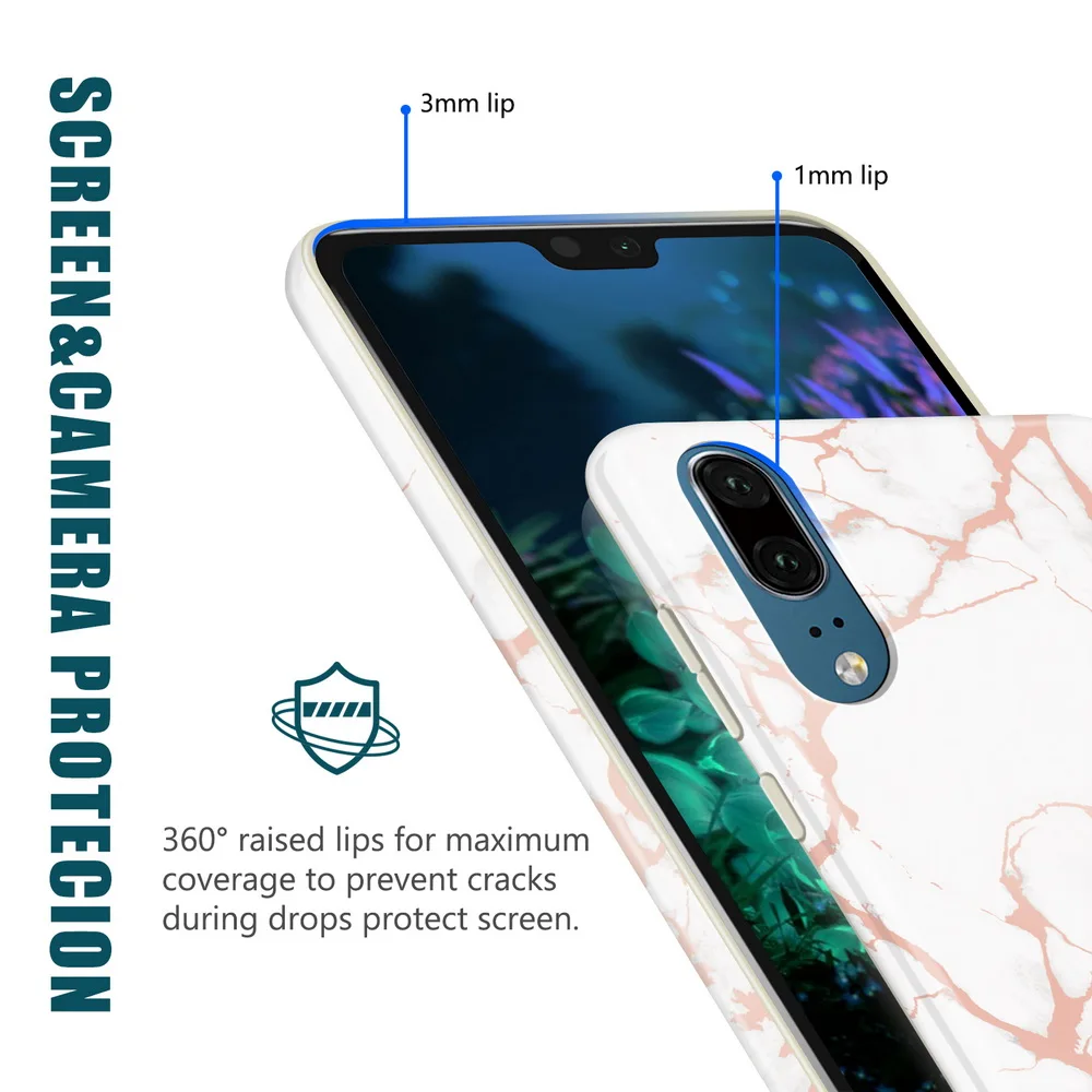 Netarlier чехол для телефона huawei p20 p20pro белый и розовое золото хром мрамор толстый IMD