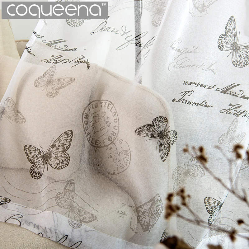 

New Vintage Butterfly Sheer Curtains for Living Room Bedroom Kitchen Ready Made Window Tulle Curtain Sheer Voile Curtains White
