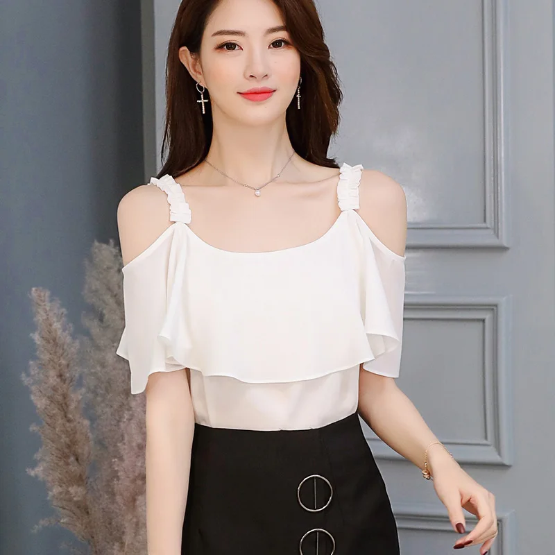 Шифоновые короткие Блузы с вырезом лодочкой в богемном стиле рубашки Blusa Женский