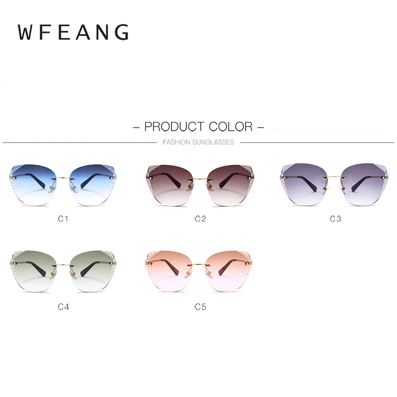 WFEANG 2019 Новый Cat Eye Для женщин солнцезащитные очки бескаркасных Винтаж в форме