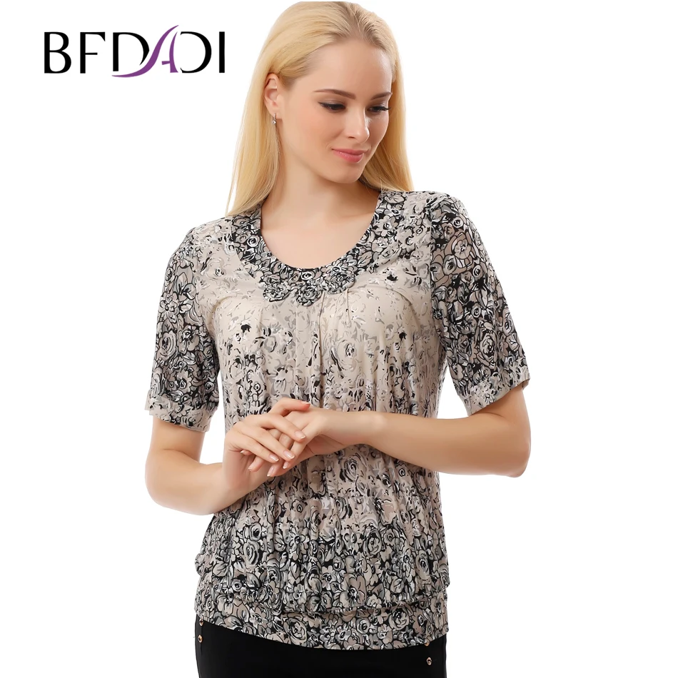 BFDADI 2017 Новое Лето Цветочный печати женская Футболка С Коротким Рукавом топы