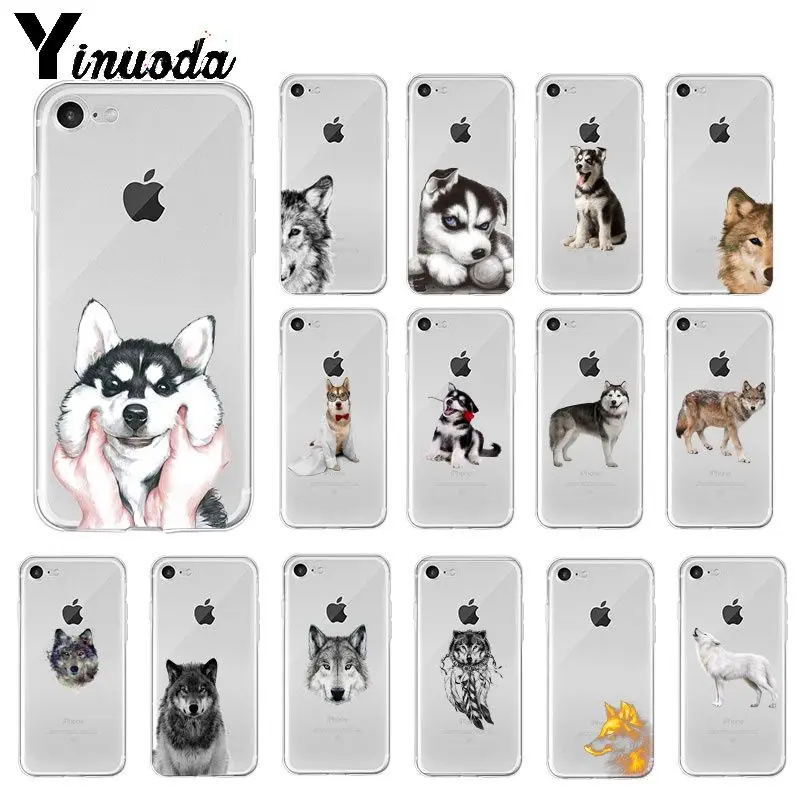 Yinuoda Мягкий чехол из ТПУ с животным волком Хаски собаками щенками для Apple iPhone 8 7 6 6S