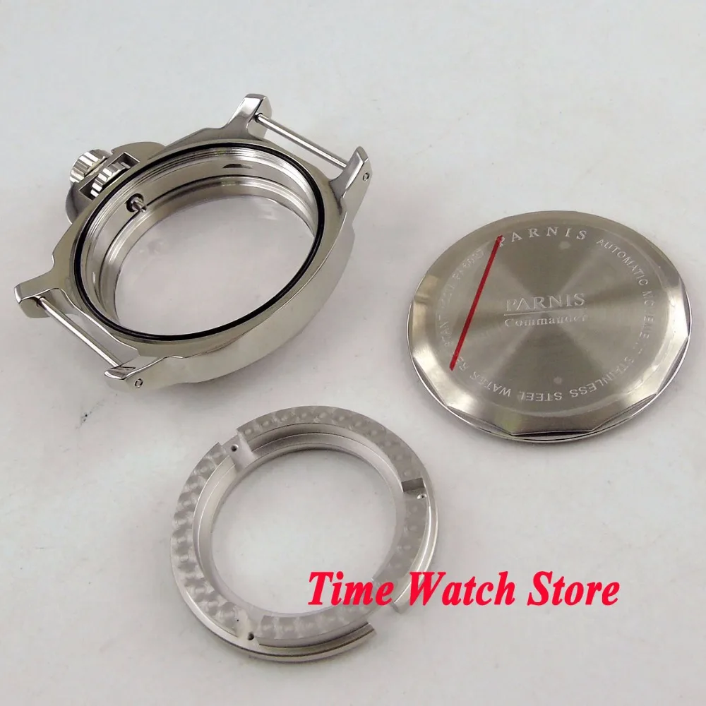 

44mm polished watch case big crown 316L stailess steel sapphire glass fit ETA 2836 MIYOTA 8215 Automatic movement C102