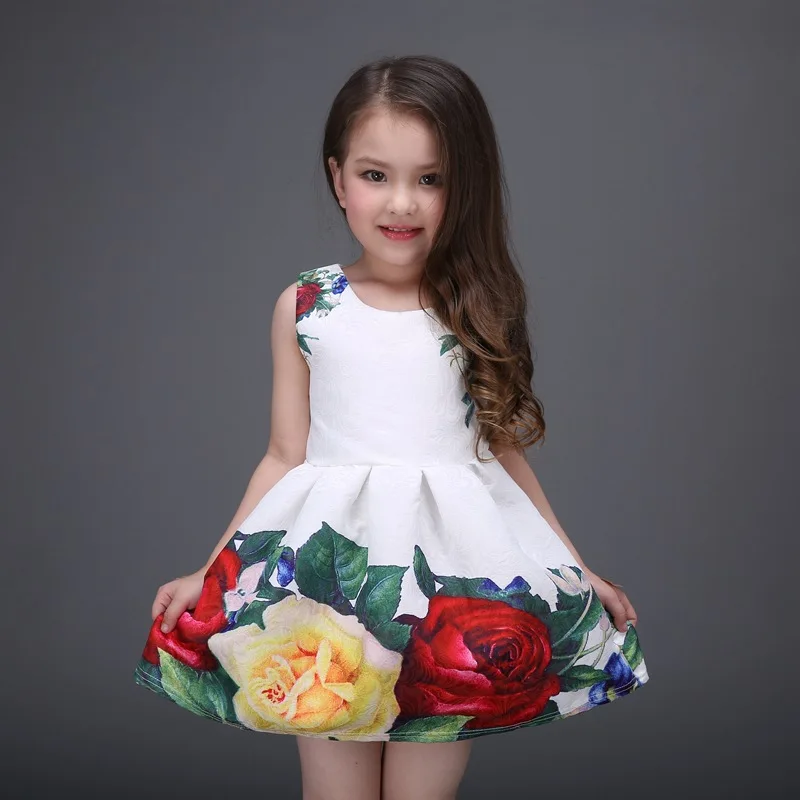 2018 Brand New Girls Summer Style Floral Sleeveless Dress European Wedding Flower Print Ball Gown Young C238 | Детская одежда и