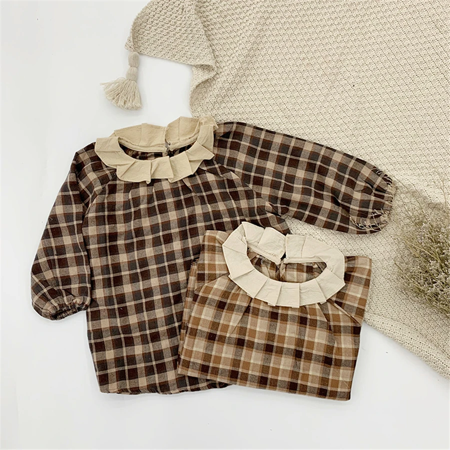 1 2 3 4 5 Years Old Spring New Kids Dresses for Girls Children Plaid Dress Korean Doll Mini Year Costume Baby Clothes | Детская одежда