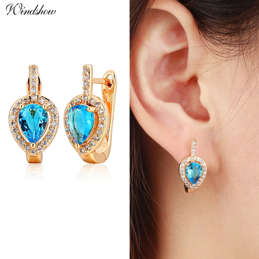 6Colors Pear AAA CZ w/ White CZ Around Gold Color Teardrop Huggies Small Hoop Earrings for Women Jewelry boucle d'oreille