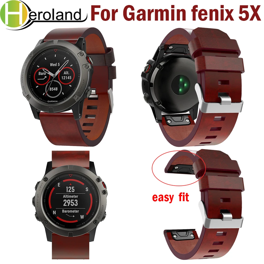 Ремешок для наручных часов Garmin Fenix 5X/5X Plus удобный кожаный быстросъемный