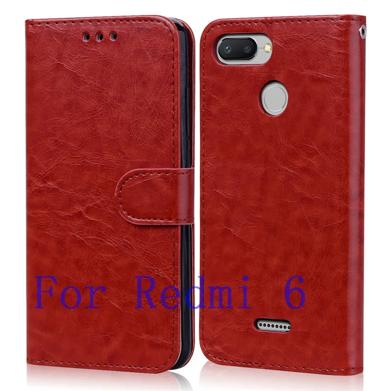 Brown For 6 Для Xiaomi Redmi 6 6A чехол мягкий силиконовый кожаный бумажник флип-чехол для Coque Xiaomi Redmi 6 A 6A чехол для телефона с держатель для карт - Цвет: Brown For 6