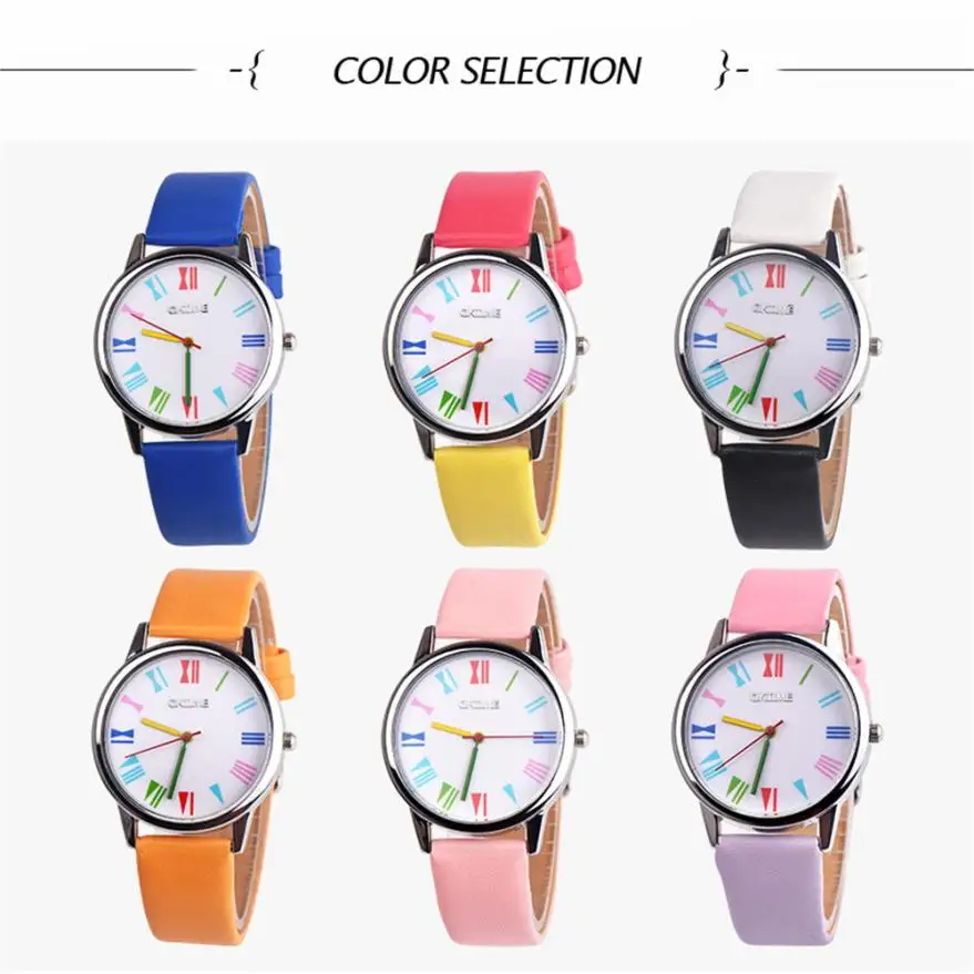 

OKTIME Brand Women Watches Retro Rainbow Design Leather Band Analog Alloy Quartz Wristwatch montres femme 2019 Ladies Watch #N03