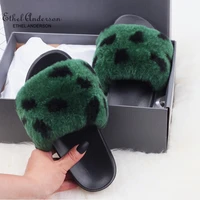 2021 hot real rabbit fur slippers slides vogue leopard slip on popular flat fur shoes