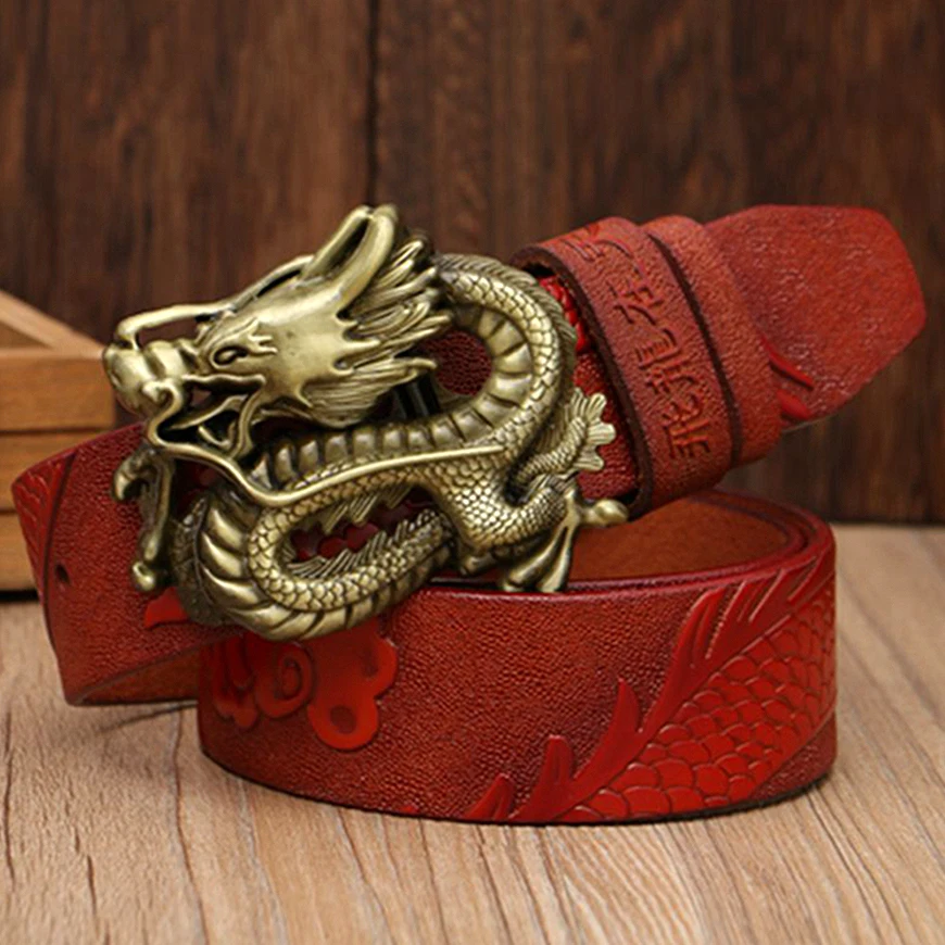

Ремень мужской из натуральной воловьей кожи, дизайнерский пояс с пряжкой в виде дракона, для джинсов и платьев