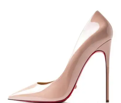 nude 12cm Весенне-летние женские пикантные туфли-лодочки; Яркие туфли из натуральной кожи на высоком каблуке 12 см; свадебные туфли с красной подошвой на каблуке; серебристые женские туфли на шпильке из органической кожи - Цвет: nude 12cm