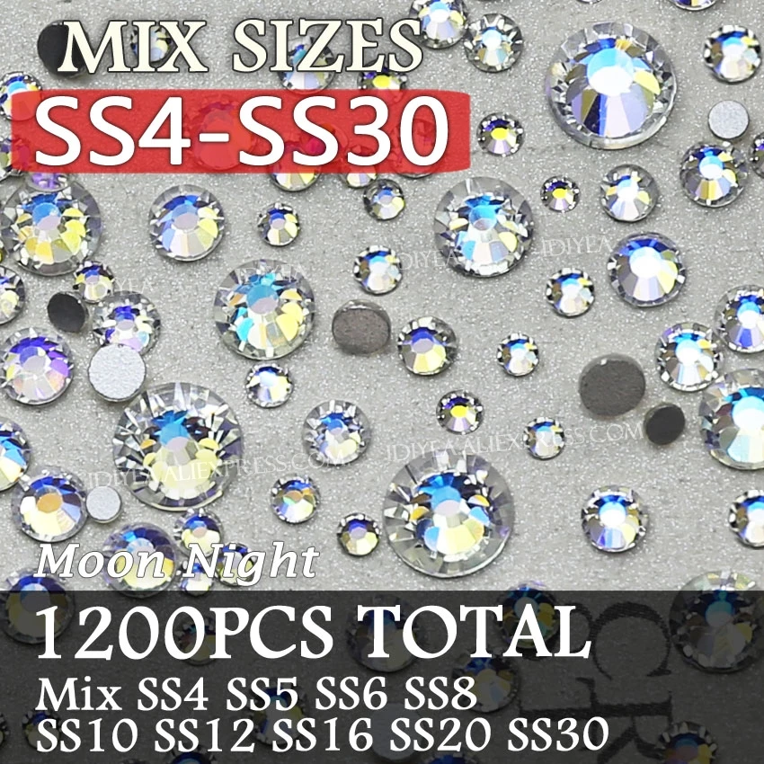 Mix Sizes SS4toSS30 Смешанные размеры SS3-SS30 Moon Night цвет украшения для ногтей стразы стекло не горячей фиксации Хрустальные Блестки для DIY Декор Маникюр - Цвет: Mix Sizes SS4toSS30
