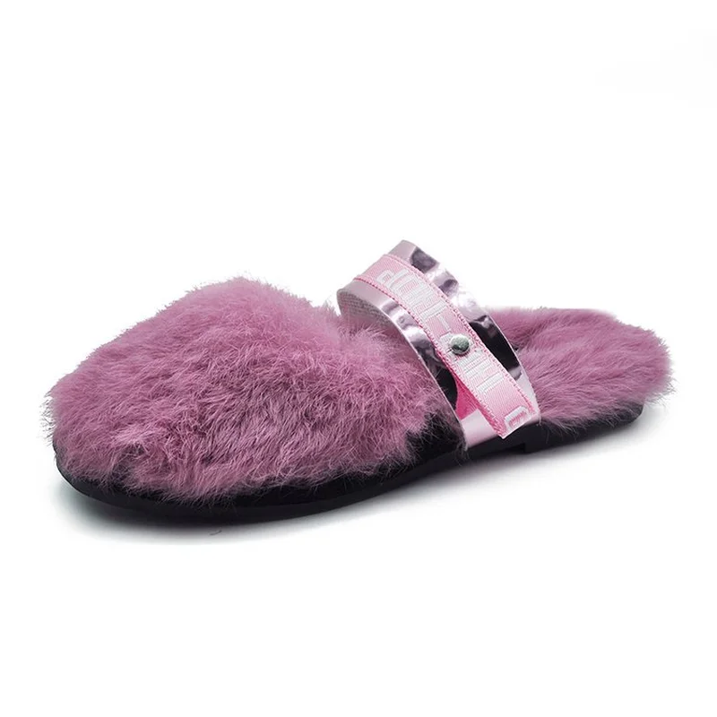 2018 Winter Home Slippers Women Mules Real Fur Flip Flops Slides Hourse Indoor Flat Shoes | Обувь