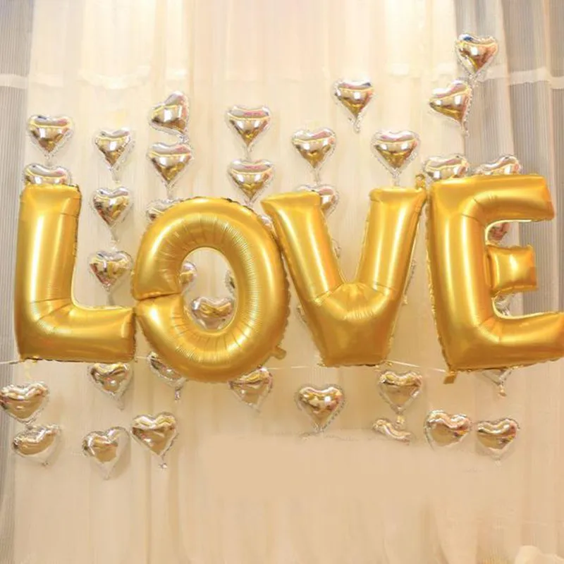 30 дюймовые золотые серебряные баллоны в форме сердца с гелием Большие шарики