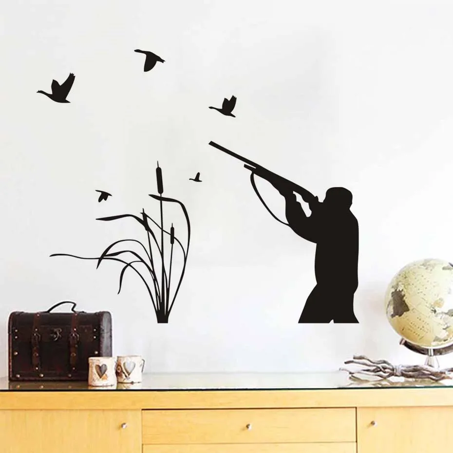 Bird Hunting Art Wall Stickers Active Hobbies Hunter Home Decoration Decal Living Room Bedroom Decals Removable Wallpaper | Дом и сад