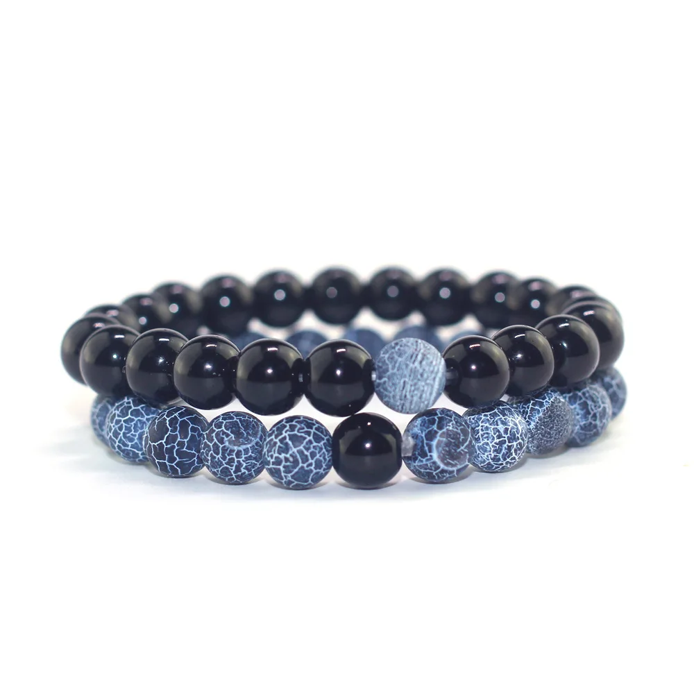 2Pcs/Set Couples Jewelry Classic Distance Bracelet Bangle for Men Black Lava Beaded Bracelets Matching Yin Yang female bracelet | Украшения