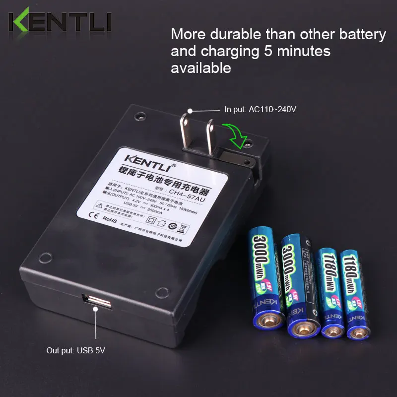 KENTLI 4 шт. 1 5 в aa aaa аккумуляторные литий-ионные литий-полимерные литиевые батареи + 2