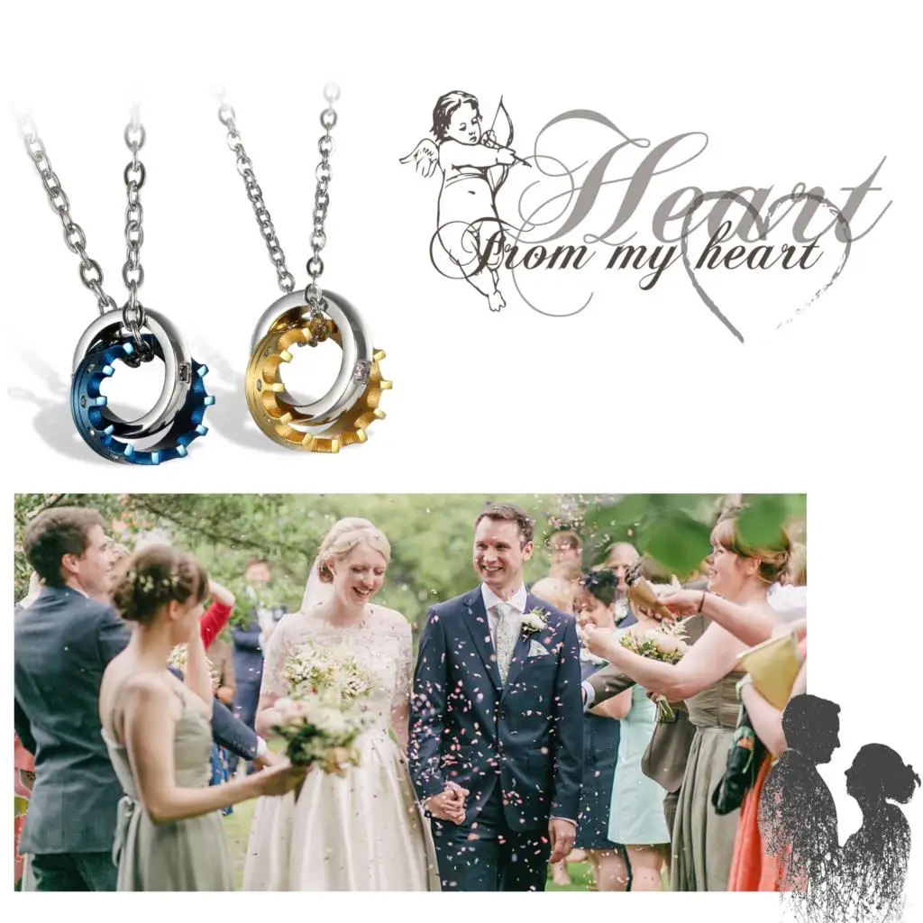 BONISKISS Mens Cubic Zirconia Couples Stainless Steel Crown Pendant Love Necklace Set 18 and 22 inch Chain Women Jewelry | Украшения и
