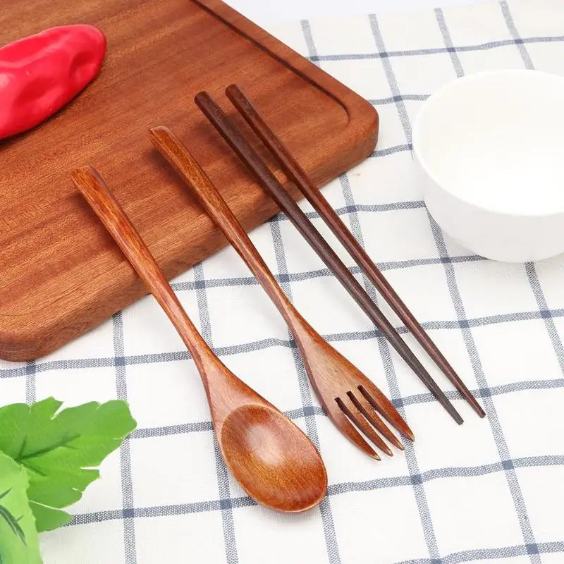 Портативная японская деревянная палочки вилка ложка посуда дорожная Bento
