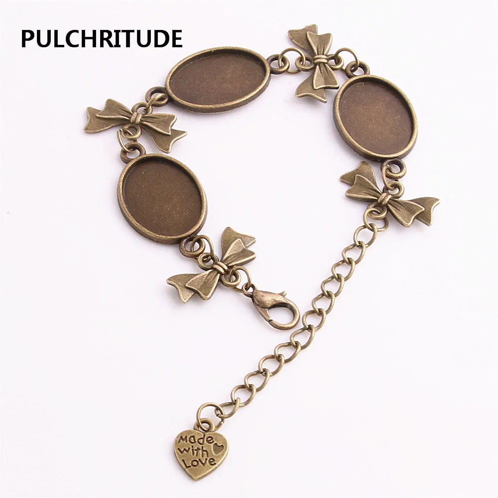 PULCHRITUDE, 3 шт./партия, металлическая цепочка, кабошон, база, подходит для овальной формы, 13*18 см, ручная работа, бант, очаровательный браслет, ювелирное изделие, сделай сам, C0971