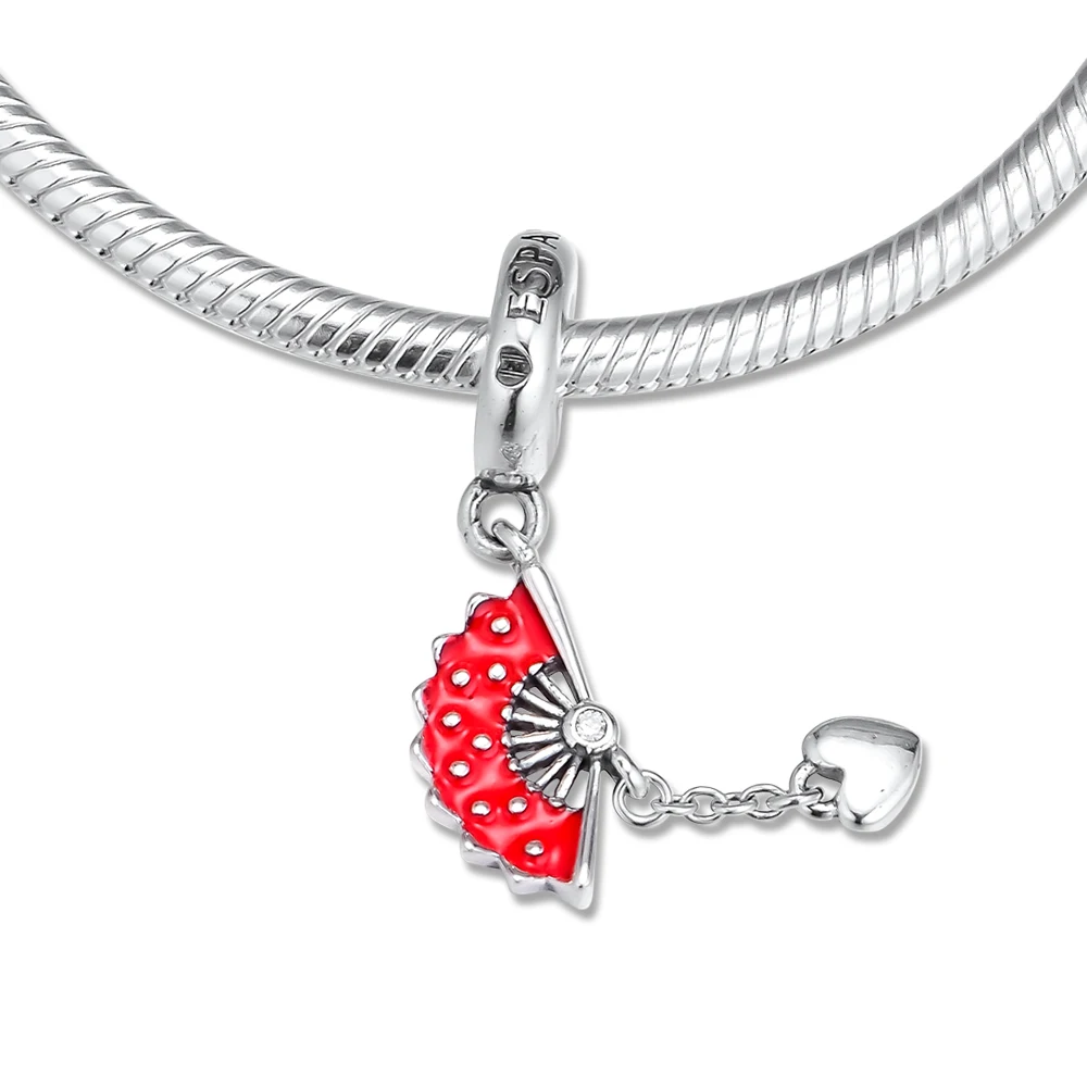 

Fits for Europe Charms Bracelets Spanish Fan Dangle Beads 100% 925 Sterling Silver Jewelry with Red Enamel Free Shipping