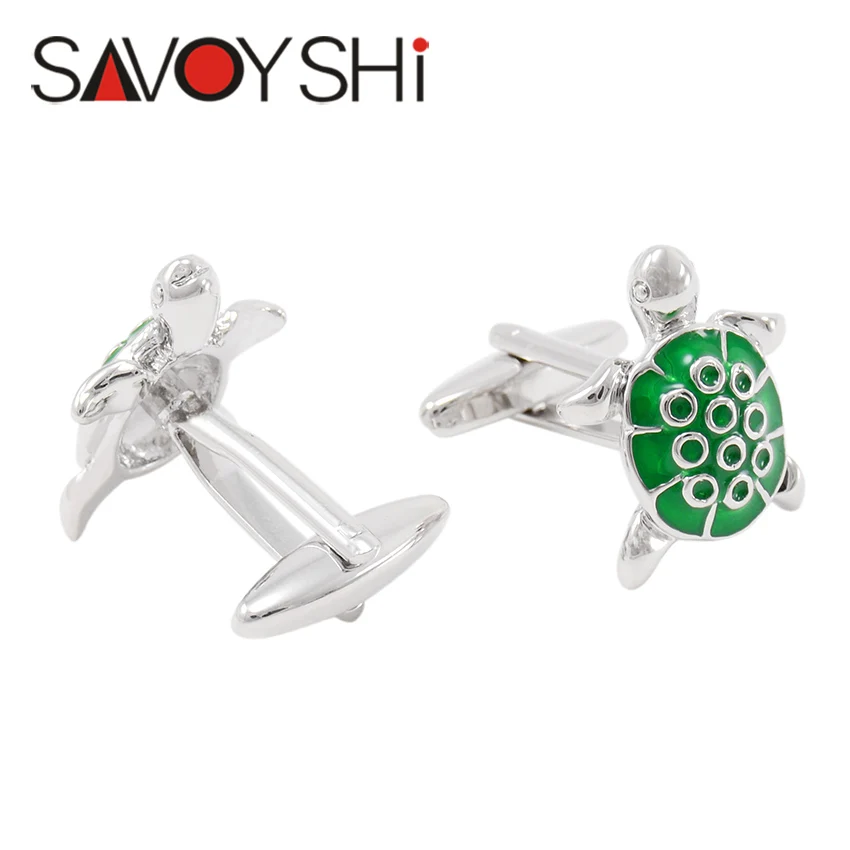 

3D Green Tortoise Cufflinks for Mens Shirt Cuff High Quality Fashion Novelty Brand Enamel Cuff links Gift SAVOYSHI Jewelry