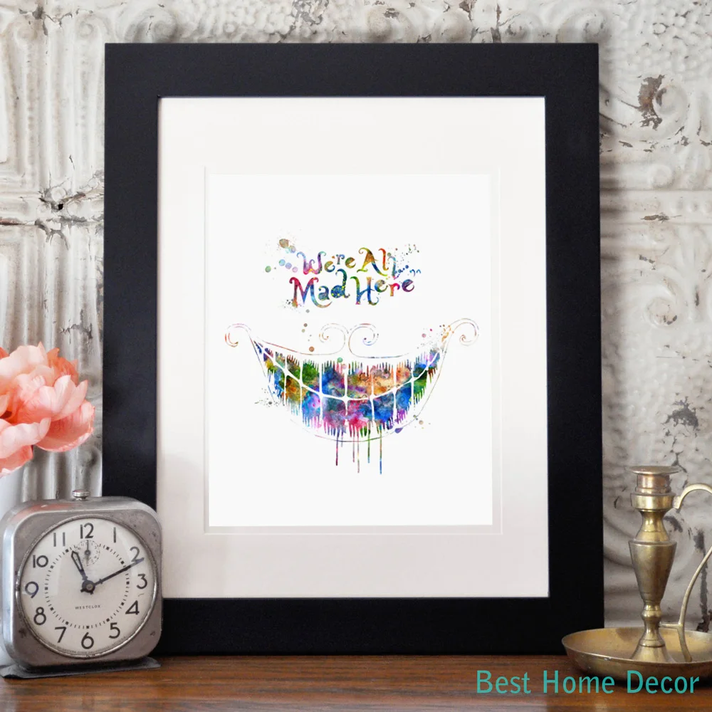 Мы все с ума здесь цитата Alice In Wonderland настенный художественный декор акварельная