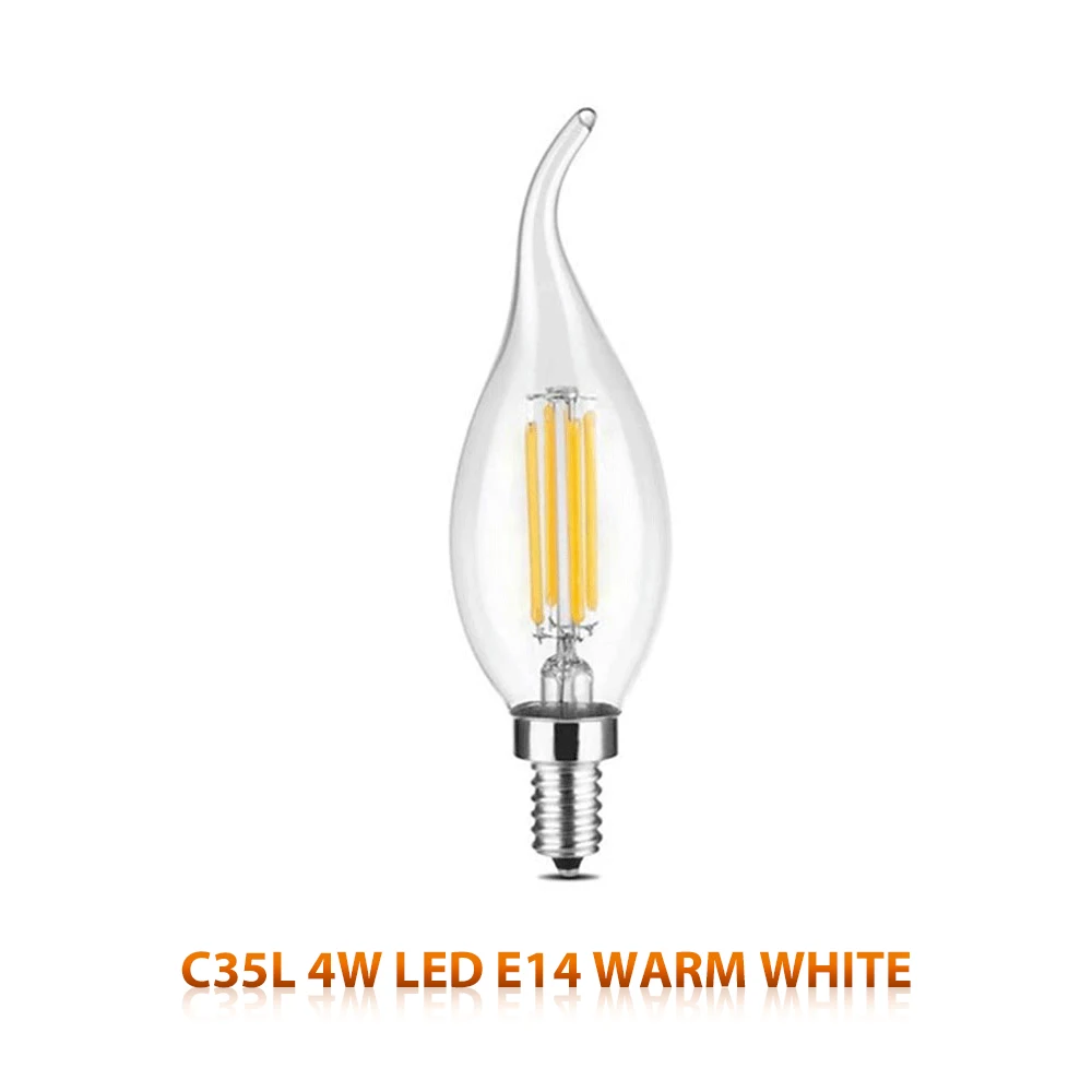 Светодиодная лампочка эдисона E27/E14, винтажный светильник, лампочка 220V 4 W, прозрачная стеклянная лампочка, энергосберегающая безопасная лампочка ST64 C35 C35L A60