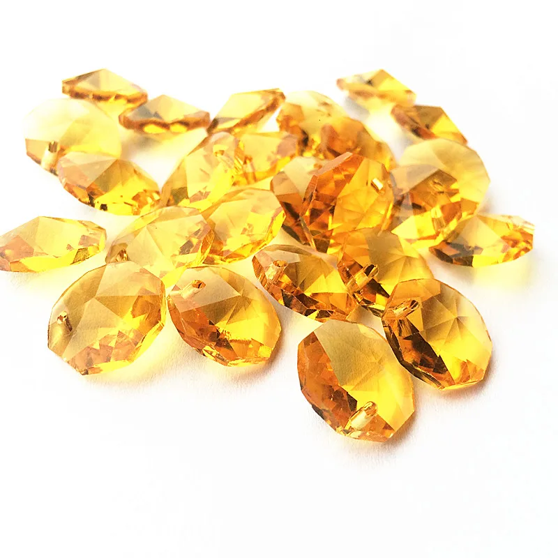 

200pcs Gold 14mm Octagonal Bead Accessories K9 Crystal Chandelier Prisms Parts Car Home Hanging Decor DIY Material Beauty Gifts