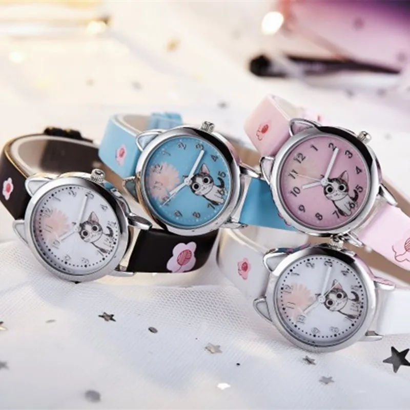 Часы с рисунком hello kitty, детские наручные часы с кожаными ремешками для девочек, детские кварцевые часы hello kitty, милые часы Montre Enfant