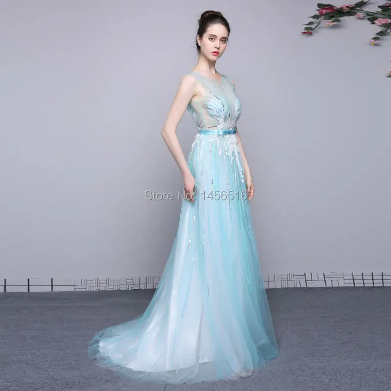 100% реальные фотографии новая линия Выпускные платья Длина пола Sheer Средства